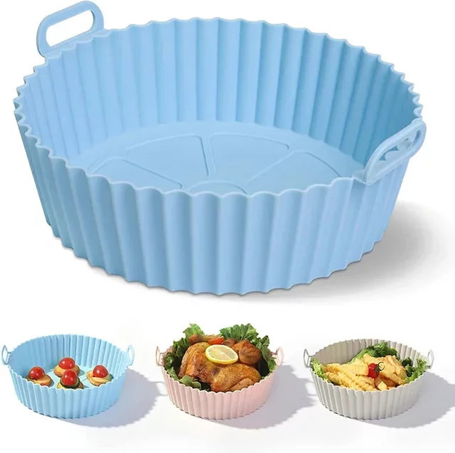 Wiederverwendbares Silikon Backblech für Airfryer in Blau, runde Form - Bild 1