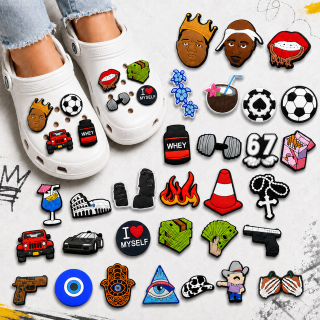 Schuh-Charms, Hantel, Fußball, Pistole, Feuer, Dollar, Unisex - Bild 1