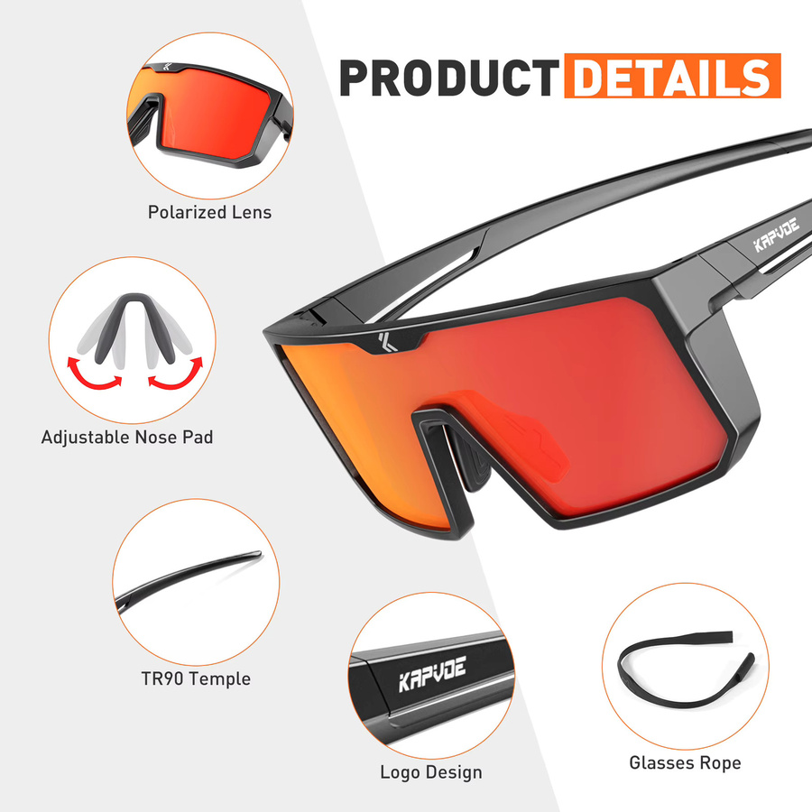 Kapvoe Sportsonnenbrille, polarisiert, Vollrand, black, unisex - Bild 4