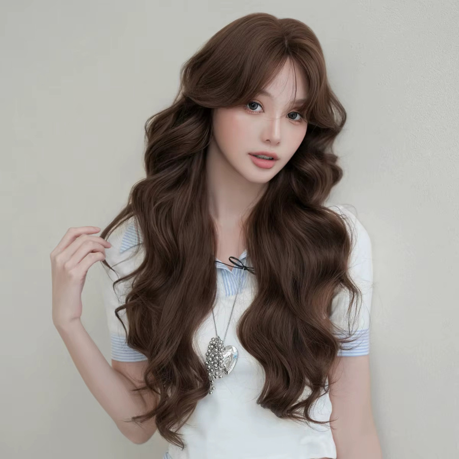 7JHH WIGS Perücke, lange gewellte Mokkabraune, synthetisch, Damen - Bild 2
