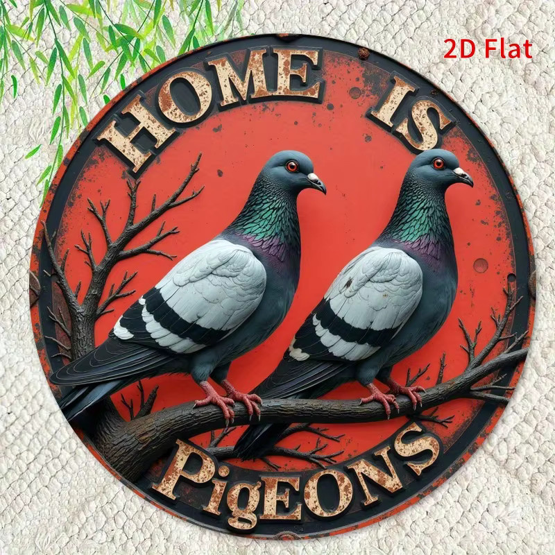 Rundes Metallschild Potdemiel Vintage Design Home is Where the Pigeons Are Wandbehang aus Eisen, Durchmesser: 19,81 cm, Mehrfarbig - Bild 4