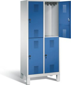 C+P Spind Evolo doppelstöckig mit Garderobenstange, Korpus Lichtgrau, Front Enzianblau, H x B x T: 185 x 81 x 50 cm - Bild 1