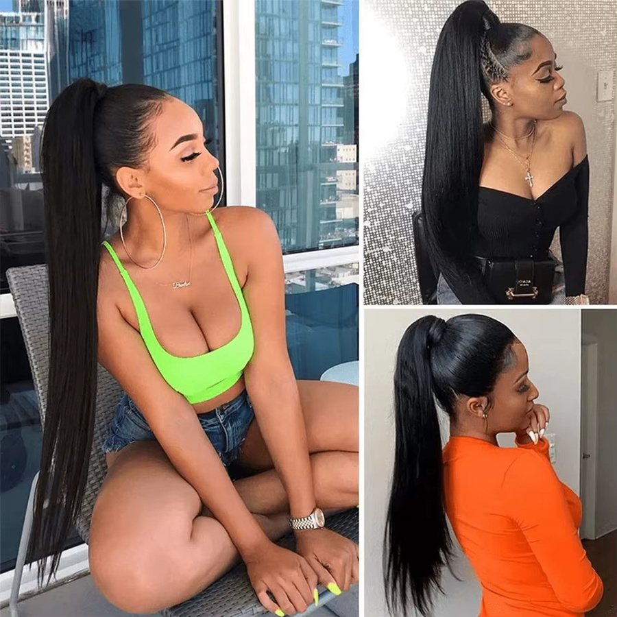 Dula A Hair Echthaar-Pferdeschwanz-Extensions, Damen, Natürliches Schwarz - Bild 5
