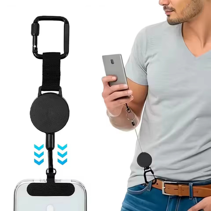 Einziehbarer diebstahlsicherer Handyhalter mit Gürtelclip und Smartphone-Lanyard in Schwarz - Bild 3