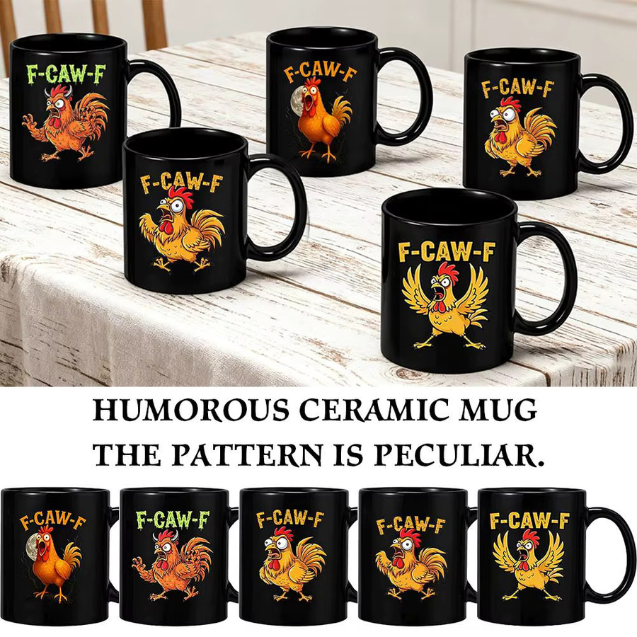 Lustige Keramiktasse KITPIPI F-Caw-F Huhn in Schwarz für Damen und Herren - Bild 2