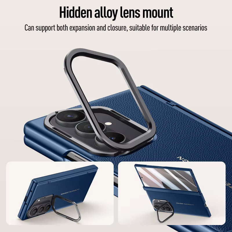 Samsung Galaxy Z Fold7 5G Schutzhülle aus PU-Leder mit gehärtetem Glas und Kameraschutz in Blau - Bild 2