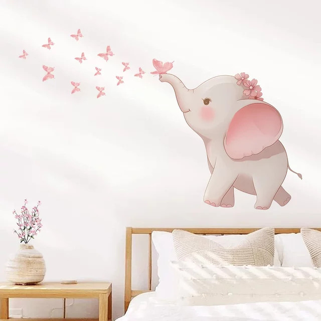 BRUP Wandaufkleber mit niedlichem Elefanten und Schmetterlingen in Mehrfarbig für Kinderzimmer und Wohnzimmer - Bild 1