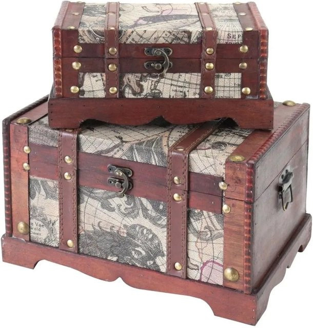 HMF 2er Set Schatztruhen aus Holz im Vintage-Stil, braun - Bild 1