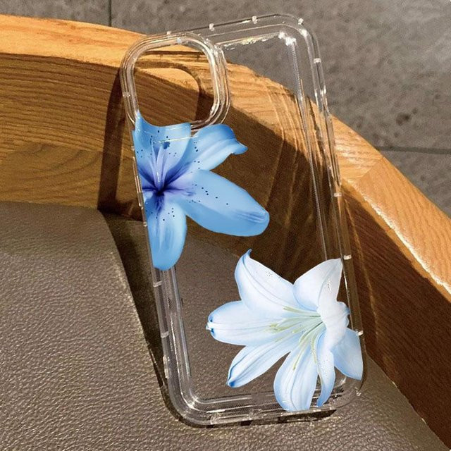 Stoßfeste transparente Handyhülle mit blauem Sommerlilien-Design für Apple iPhone Modelle, Farbe: Grau/Blau/Transparent - Bild 1