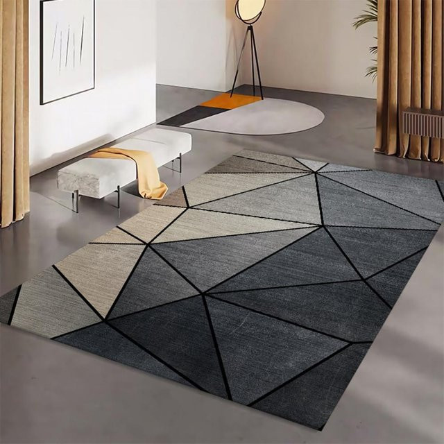 Moderner Druckteppich mit geometrischem Feder-Muster aus Kristall-Samt für Wohnzimmer und Büro, B/B: 80 x 120 cm - Bild 1