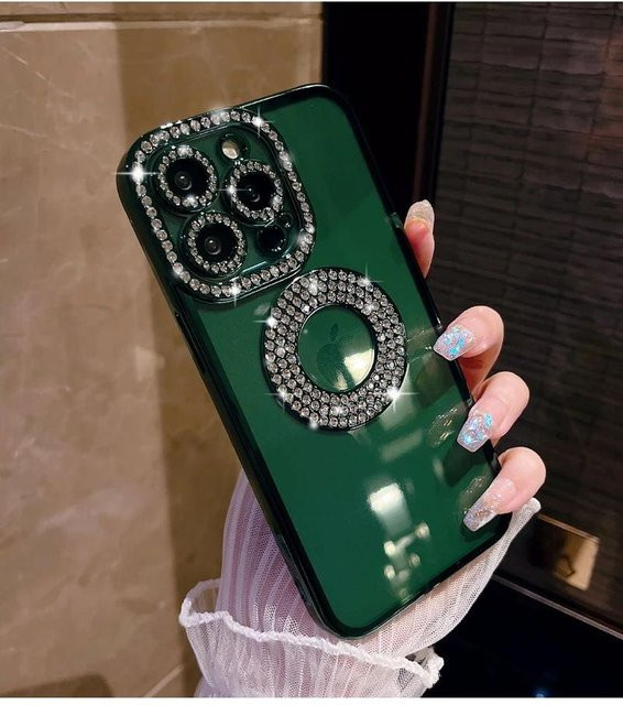 Yiran Luxuriöse Diamant-Glitzer-Hülle für iPhone 11 12 13 14 15 16 Pro Max 14 Plus Transparente Weiche Stoßstange Hülle in Transparent und Grün - Bild 1