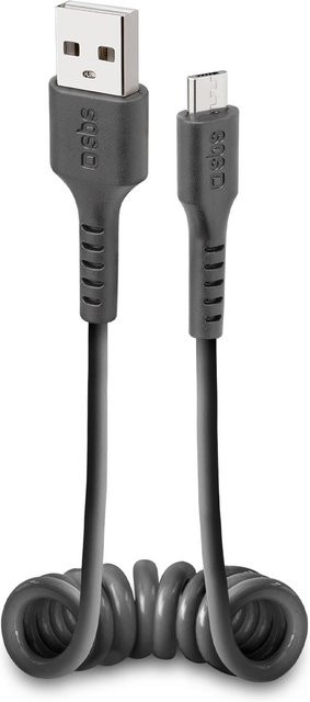 SBS Spiral-Daten- und Ladekabel USB-A auf Micro-USB in Schwarz - Bild 1