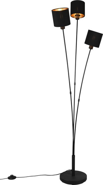 Reality Stehleuchte Tommy modern in Schwarz matt und Gold mit Textilschirm, H x B x T: 150 x 41 x 42 cm - Bild 1
