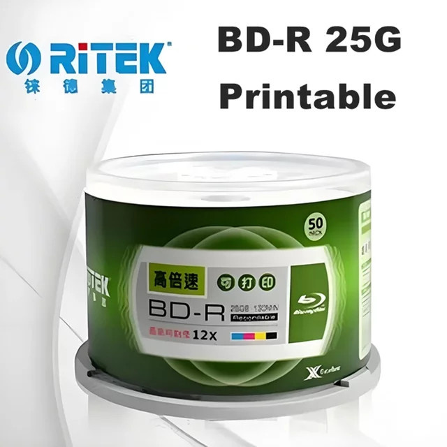 Ritek BD-R Blu-ray Blankoscheiben 25GB bedruckbar 1-12X 130 Min 50 Stück pro Box - Bild 1