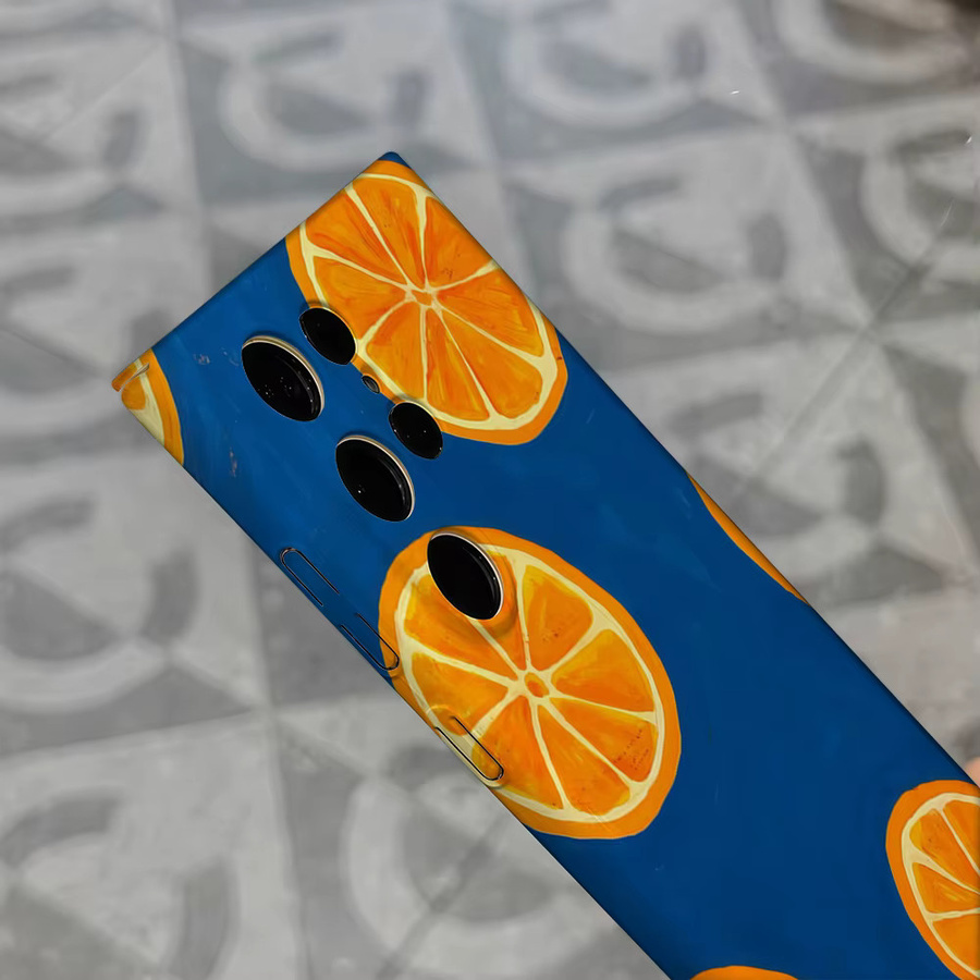 Stoßfeste Doppelschicht Handyhülle mit Königsblau-Orange-Scheiben-Print für Samsung Galaxy S25 Ultra, S24 und S23 Ultra Plus - Bild 5