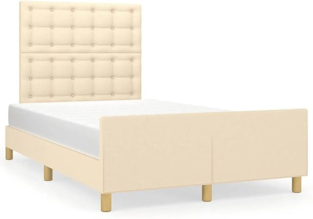 vidaXL Bettgestell mit Kopfteil in Beige aus Stoff, B/H/T: 126 x 203 x 118 cm - Bild 1