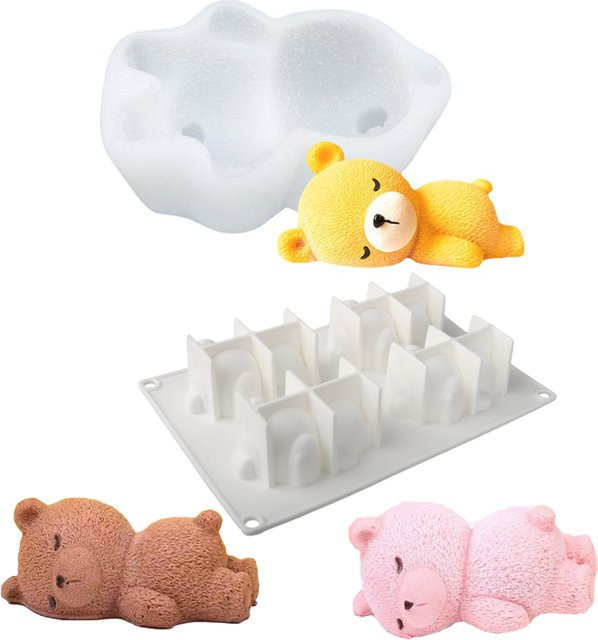 Silikon Kuchenform mit schlafendem Bär Design in Weiß für Mousse und Desserts - Bild 1