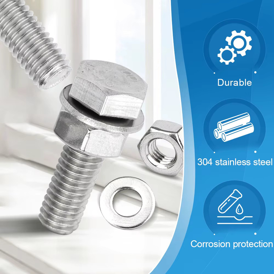 NINDEJIN Edelstahl Schrauben und Muttern Set, 552-teiliger Außensechskantschraubensatz in Silber, M3 M4 M5 M6, A2-70 Material - Bild 2