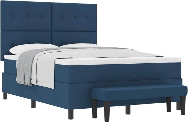 vidaXL Boxspringbett mit Matratze und Kopfteil in Blau, B/T/H: 140 x 200 x 144 cm, moderner Stoffbezug mit Hybrid-Federkern und Schaumstoff - Bild 1