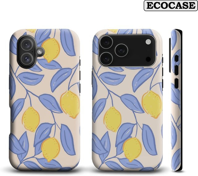 Blue Leaf Lemon Handyhülle für Apple iPhone 11 bis iPhone 17 Pro Max Plus in Blau und Multicolour mit doppelschichtiger Rückseite - Bild 1