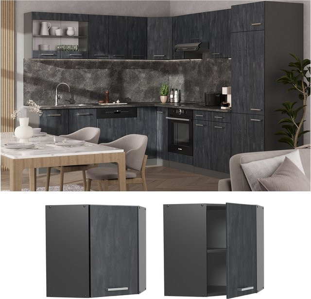 Vicco Eckhängeschrank R-Line Küchen-Eckschrank Schwarz Anthrazit Beton matt Breite: 57 cm - Bild 1