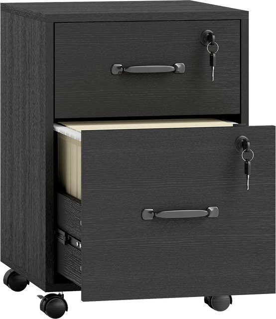 HOMCOM Mobiler Bürocontainer in Schwarz mit 2 Schubladen und Rollen für Akten und Drucker, B/T/H: 40 x 40 x 54,1 cm - Bild 1