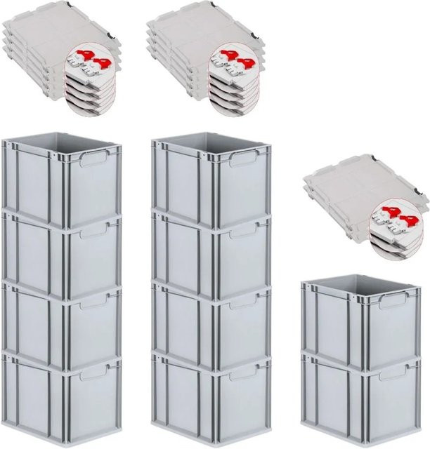 PROREGAL Spar Set 10x Eurobox Nextgen Economy mit Scharnierdeckel und roten Schiebeschnappverschlüssen, Grau, H x B x T: 32 x 30 x 40 cm, 30 Liter - Bild 1