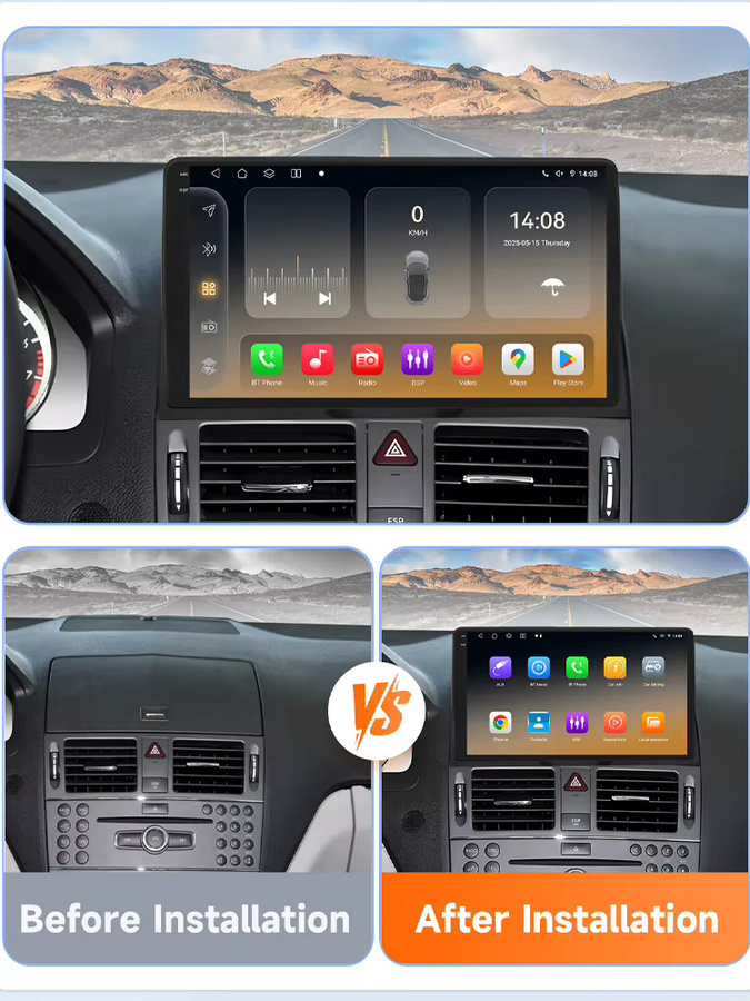 OSSURET Wireless CarPlay und Android Auto Autoradio mit Qualcomm 8-Core Prozessor und 360 Grad Panorama Kamera für Mercedes Benz C Klasse W204 S204 2007-2010 in Schwarz - Bild 5