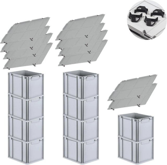 PROREGAL Spar Set mit 10x Eurobox Nextgen Economy inklusive Auflagedeckel und 4x Schiebeschnappverschlüssen, Schwarz, H x B x T: 32 x 30 x 40 cm - Bild 1