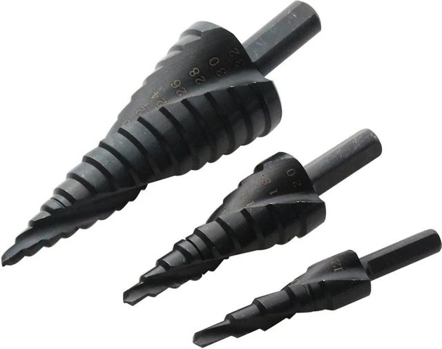 Ninth World Nitrierspiralrillen-Stufenbohrer Set, 3 Stück, metrische Größen 4–12 mm, 20 mm und 32 mm - Bild 1