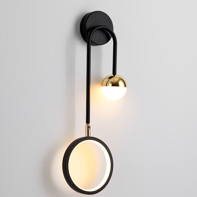 Ynhaw Nordic LED Wandlampe im Ring-Design für Schlafzimmer, Wohnzimmer und Flur, Metall, Schwarz oder Weiß, Warmweißes Licht - Bild 1