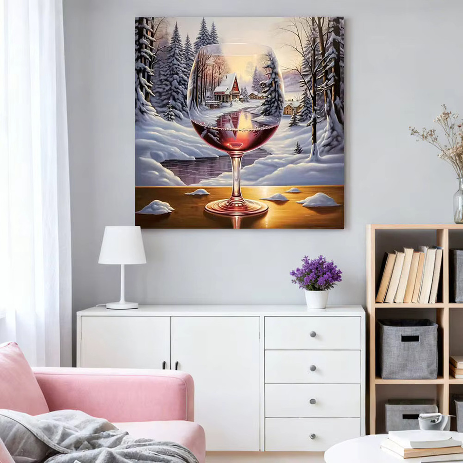 HUACAN Diamantmalerei Set Winter Haus Wald Landschaft als Mosaik Wanddeko in Mehrfarbig, B/H: 20 x 20 cm - Bild 3