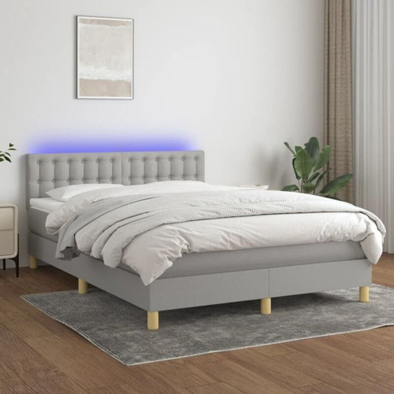 vidaxl Boxspringbett mit Matratze in Grau und Weiß aus Stoff, B/T/H: 140 x 200 cm - Bild 1