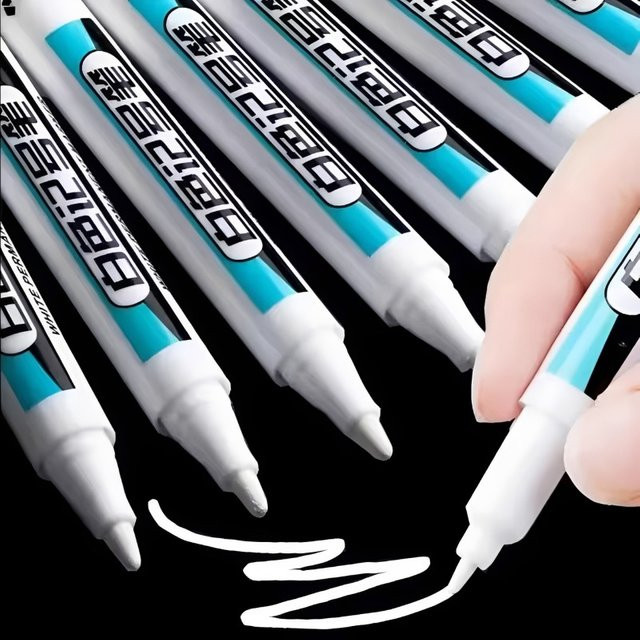 Weiße Permanentmarker Set mit Strichstärken 0,7 mm, 1,0 mm und 2,5 mm für Holz, Kunststoff, Leder, Glas, Stein und Metall - Bild 1