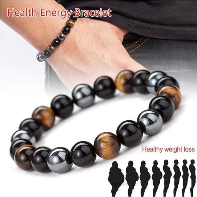 Perlenarmband Tigerauge, Hämatit, Obsidian, Schwarz, Unisex - Bild 1