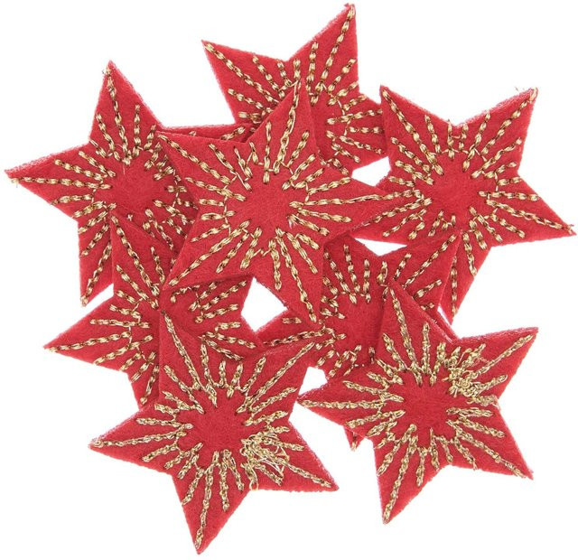Rico Design Filzstreu Sterne bestickt, Rot-Gold, 8 Stück, Breite: 3,5 cm, Höhe: 3,3 cm - Bild 1