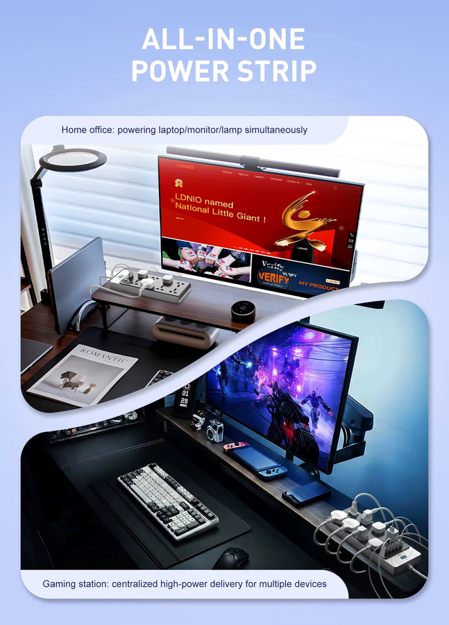 LDNIO 13-in-1 Steckdosenleiste mit 65W USB-C Schnellladefunktion und Überspannungsschutz in Weiß - Bild 3