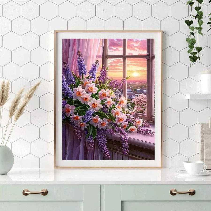 Huacan DIY Diamantmalerei Set Blumenlandschaft mit Mosaik-Kreuzstich-Kit in Multicolour, B/H/T: 20 x 30 x 20 cm - Bild 3