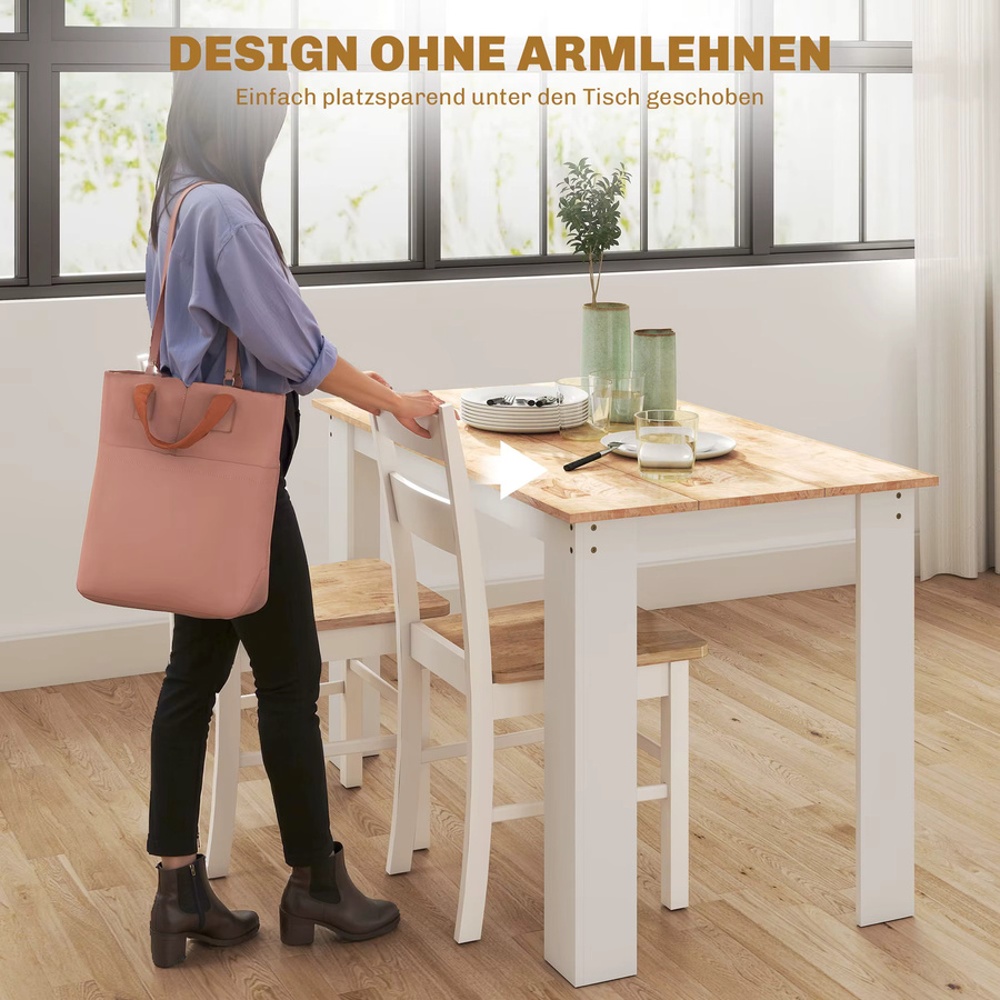 HOMCOM Esszimmerstühle 2er Set aus Holz in Eiche mit Rückenlehne und armlosem Design für Küche und Wohnzimmer - Bild 4