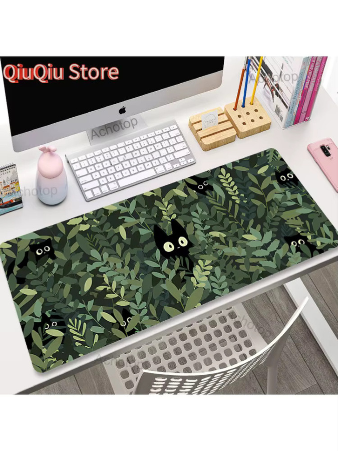 Potdemiel Gaming-Mauspad mit süßem Katzenmotiv und grünen Pflanzen, XL, 900 x 400 mm - Bild 2