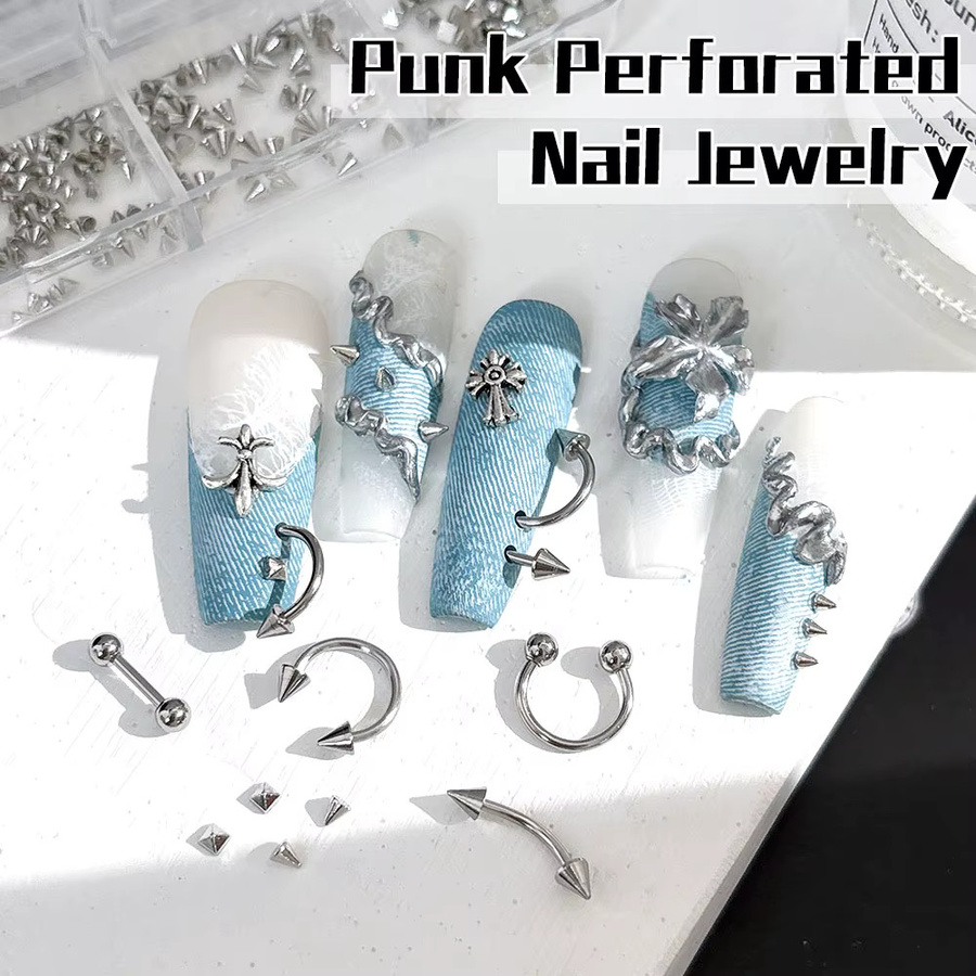 Kaniu Nageldekoration Silber Punk, 4 Stück, Metalllegierung - Bild 3