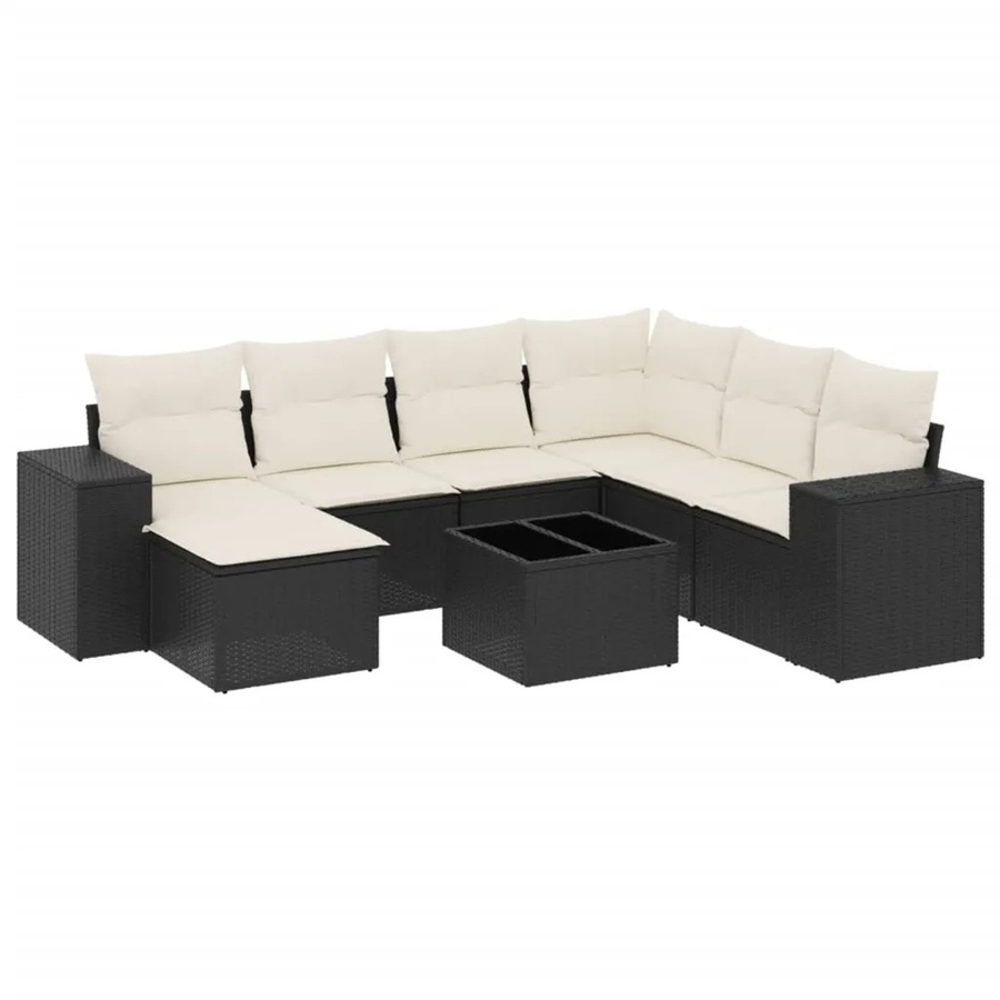vidaXL 8-teilige Garten-Sofagarnitur in L-Form aus Poly-Rattan mit Kissen in Schwarz-Creme - Bild 2