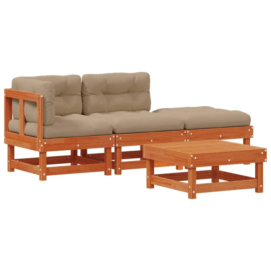 vidaXL Garten-Lounge-Set aus massivem Kiefernholz in L-Form, 4-teilig, Braun mit Polstern - Bild 2