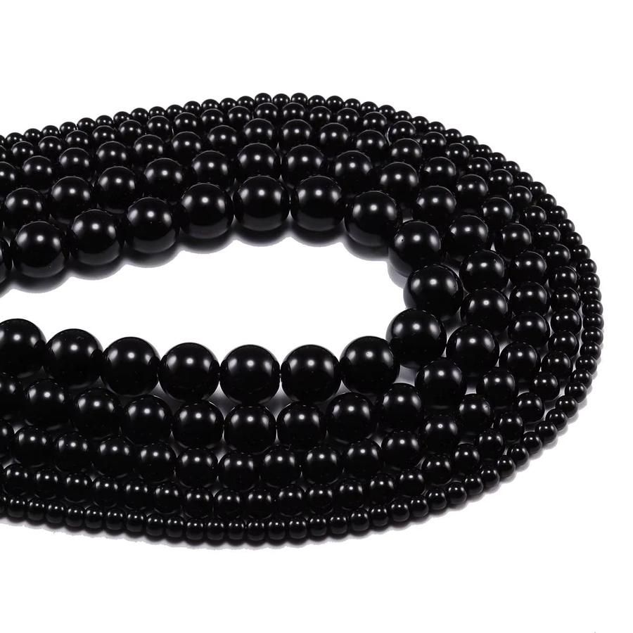 Schwarze Achat Natursteinperlen, Onyx, rund, 6-12 mm, Unisex - Bild 2