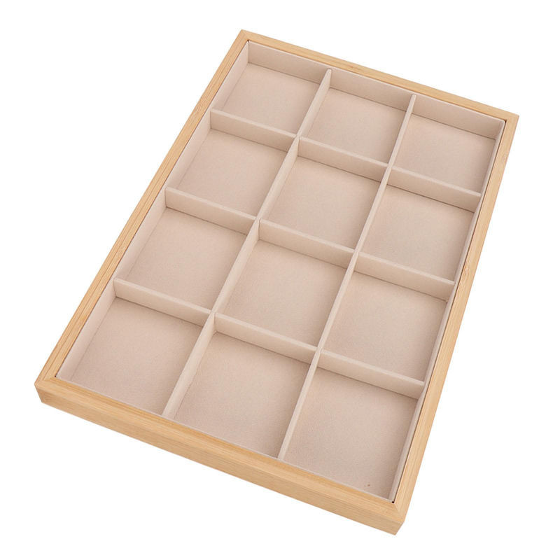 Neoglint Schmucktablett mit 12 Fächern aus Textil in Grau und Beige, rechteckig und minimalistisch - Bild 1