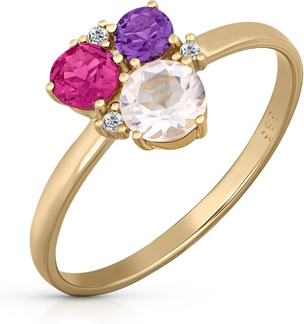 Orolino Ring 585 Gold, Rosaquartz, Amethyst, Rhodolith, Brillant, Damen - Bild 1