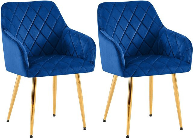CLP 2er Set Esszimmerstühle Monett Polsterstühle mit Samtbezug und Metallgestell in Blau - Bild 1