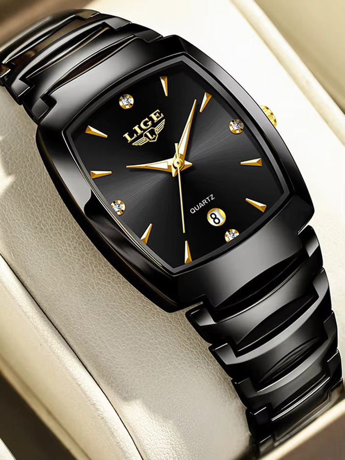 LIGE Armbanduhr Quarz, Edelstahl, Schwarz, Silber, Damen - Bild 6