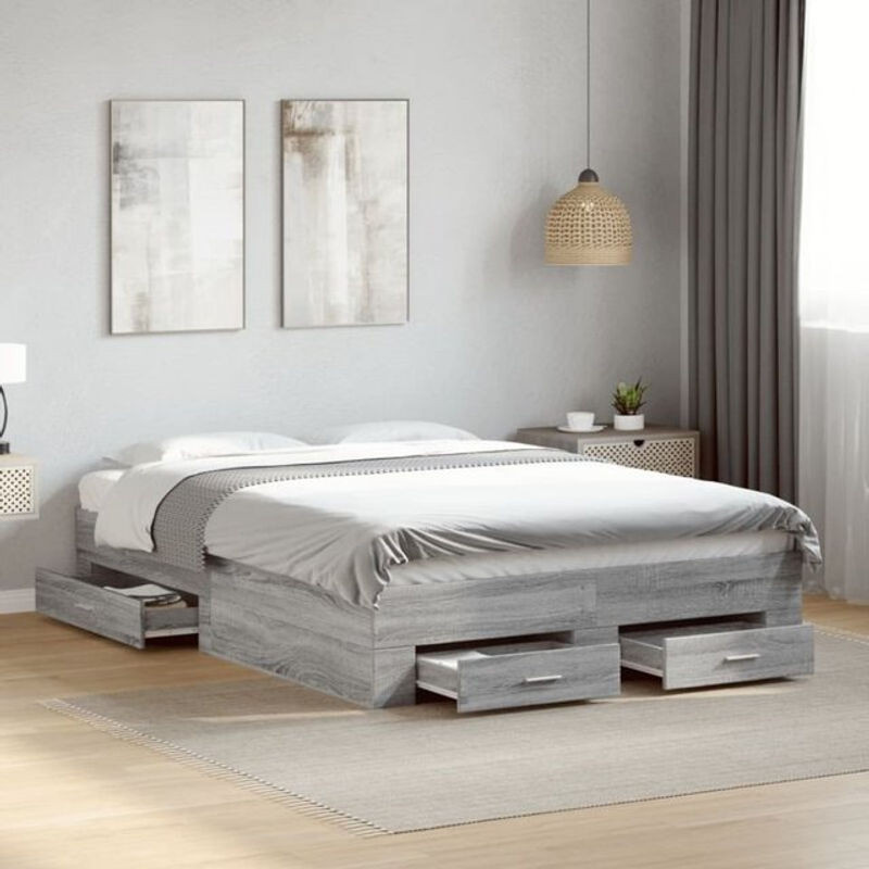 Modernes Funktionsbett Vidaxl mit Schubladen aus Holzwerkstoff in Grau, B/T/H: 140 x 190 cm - Bild 1