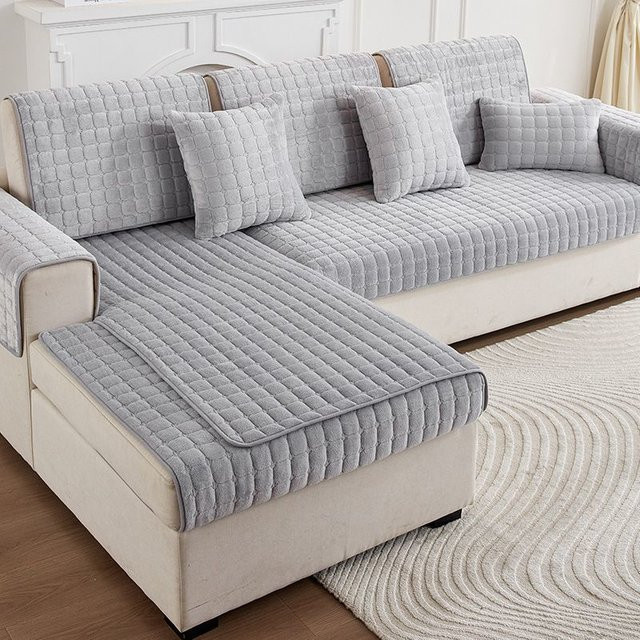HOMEMOTION Plüsch Sofabezug aus Polyester und Samt, rutschfest und waschbar, Farbe: Grau, B/H: 90 x 70 cm - Bild 1